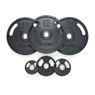 York Barbell G2 Rubber Thin Line Olympic 100kg Weight Plate Set